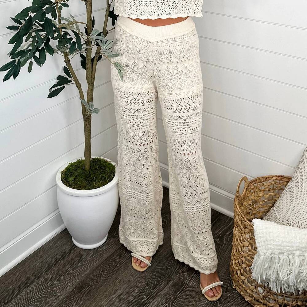 NEW MIOU MUSE you got it high-rise cotton crochet pants in sand